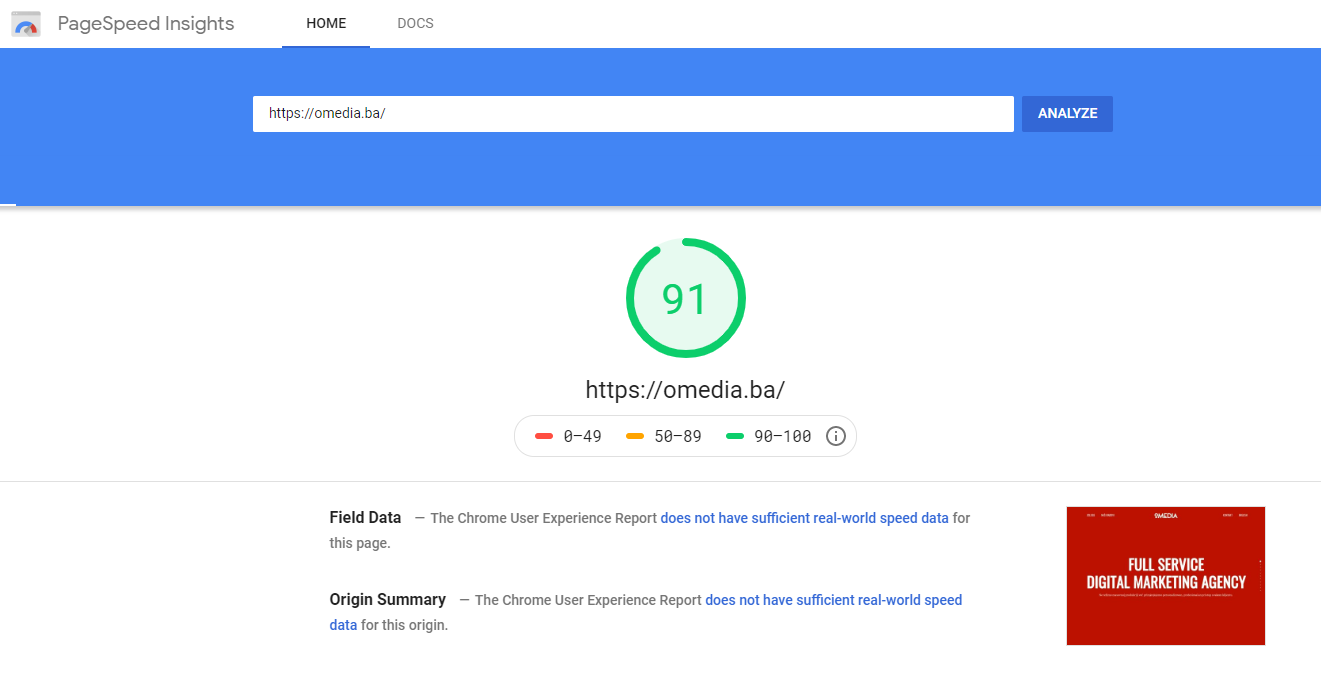 Google pagespeed insights omedia.ba